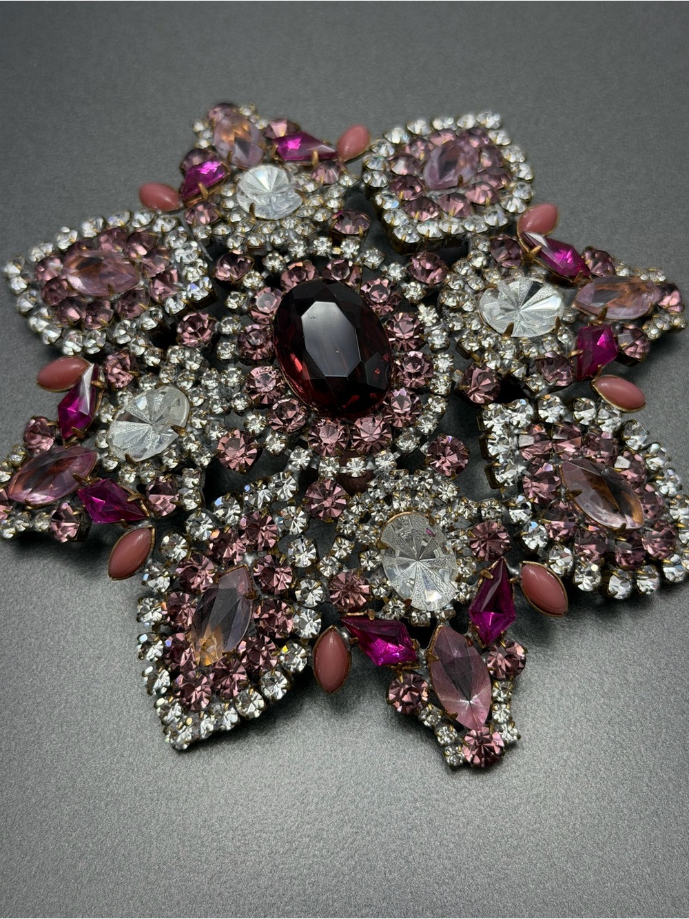 Vintage Bijoux MG Large Czech glass brooch pinks  Glowers